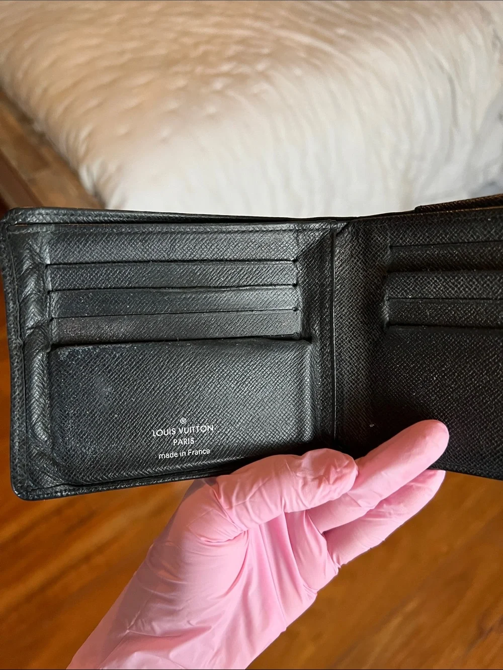✨Louis Vuitton Black Textured Leather Wallet with Subtle LV Stamp✨